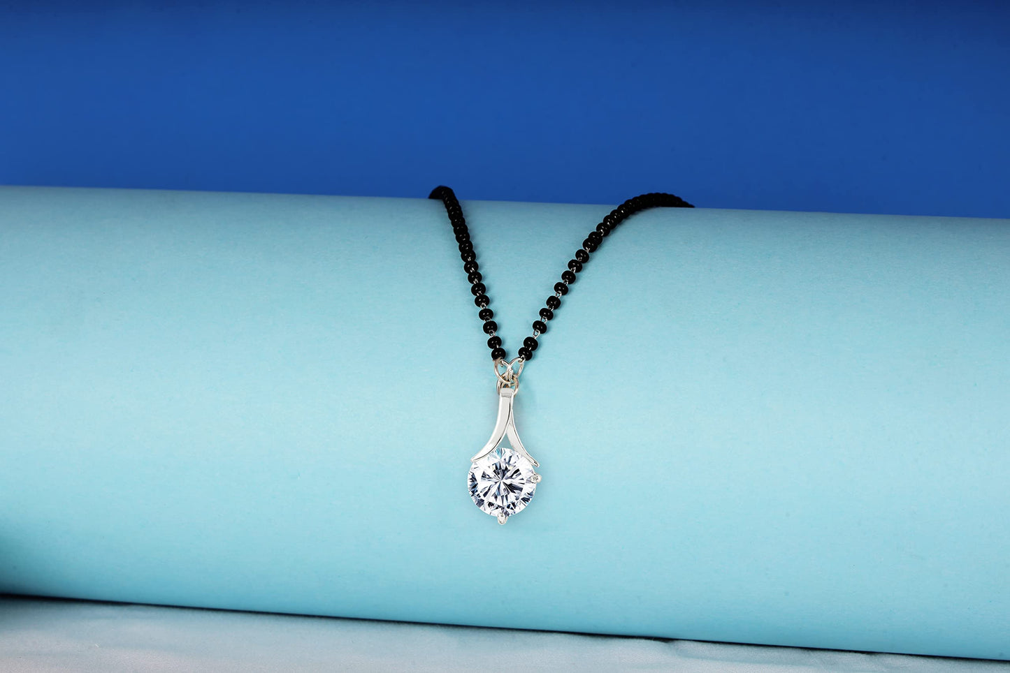 Modern Solitaire American Diamond Mangalsutra – Silver Plated 18-Inch Necklace