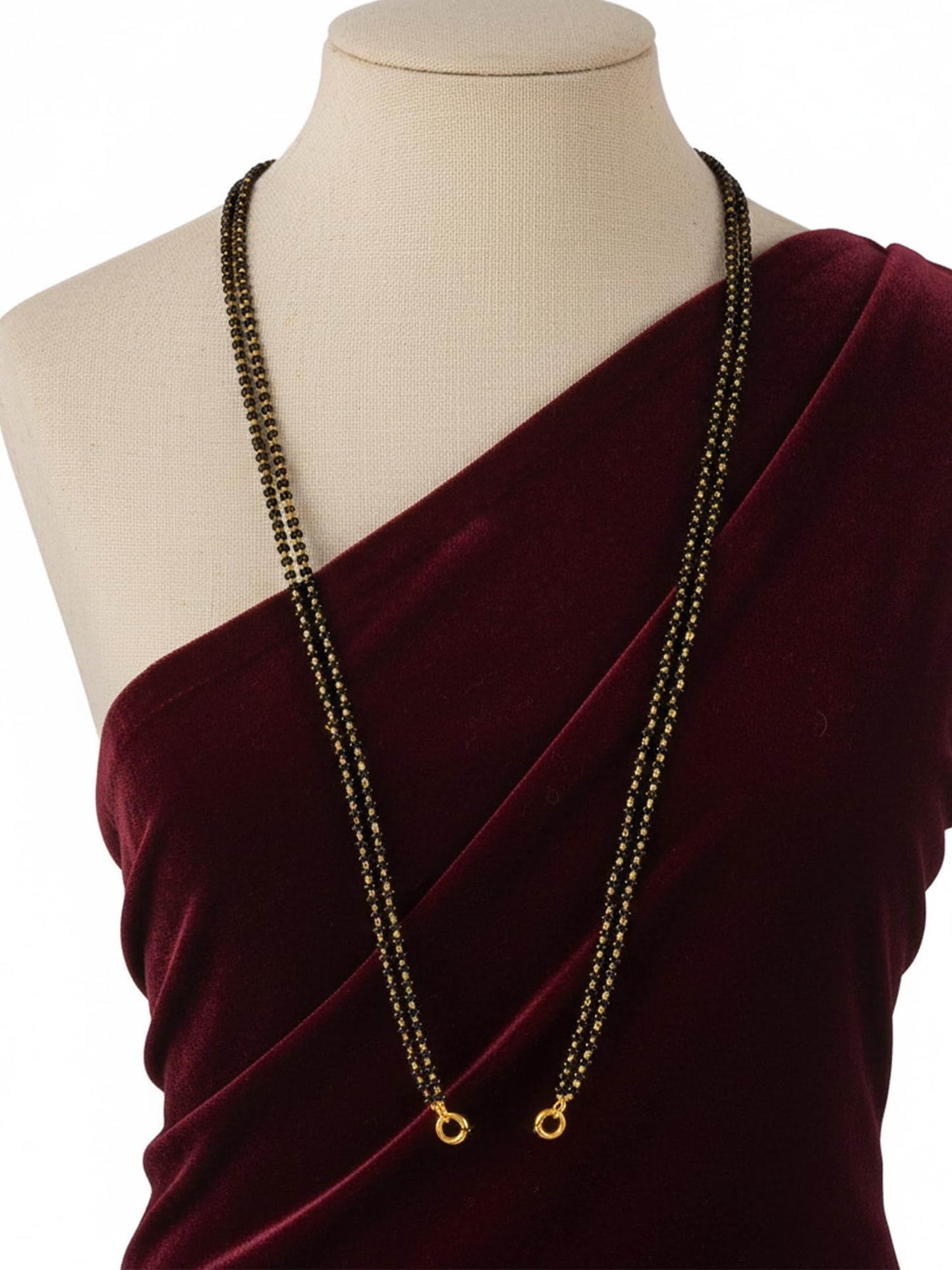 High Gold Plated Black Bead Mangalsutra Chain – 18-Inch Double Layered