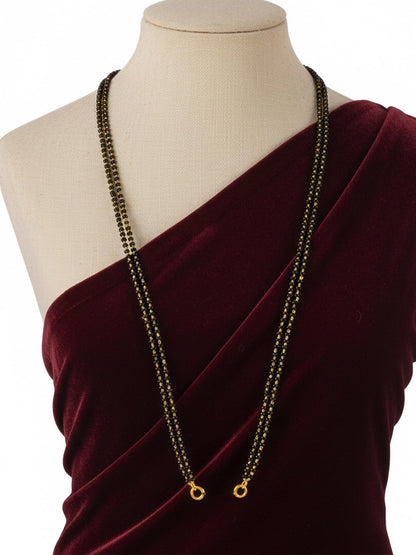 High Gold Plated Black Bead Mangalsutra Chain – 18-Inch Double Layered