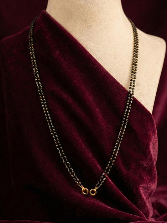 High Gold Plated Black Bead Mangalsutra Chain – 18-Inch Double Layered