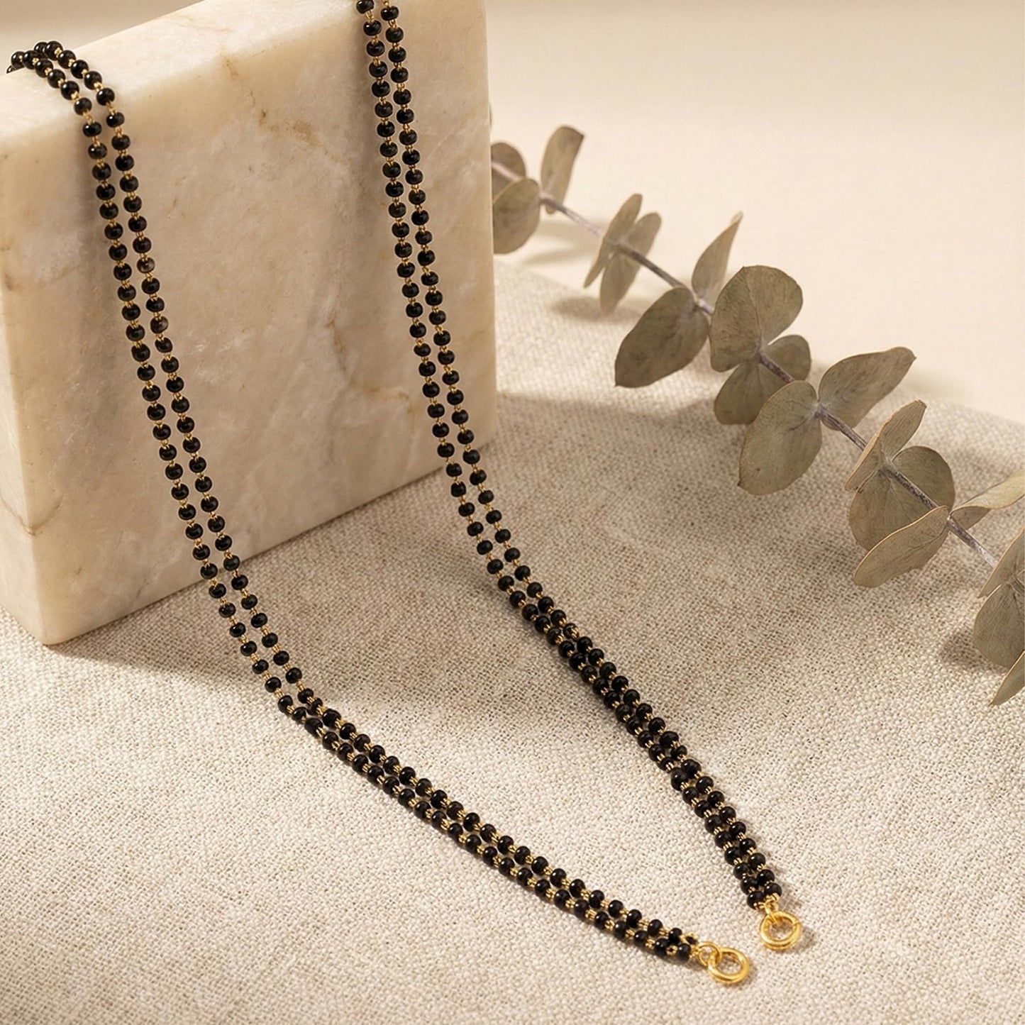High Gold Plated Black Bead Mangalsutra Chain – 18-Inch Double Layered