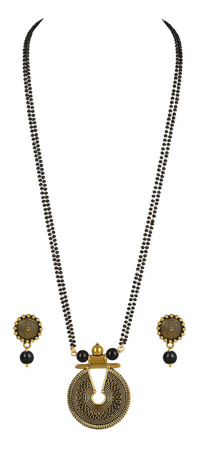 Gold-Plated Key Hole Mangalsutra – Double Chain Black Beaded Ethnic Set