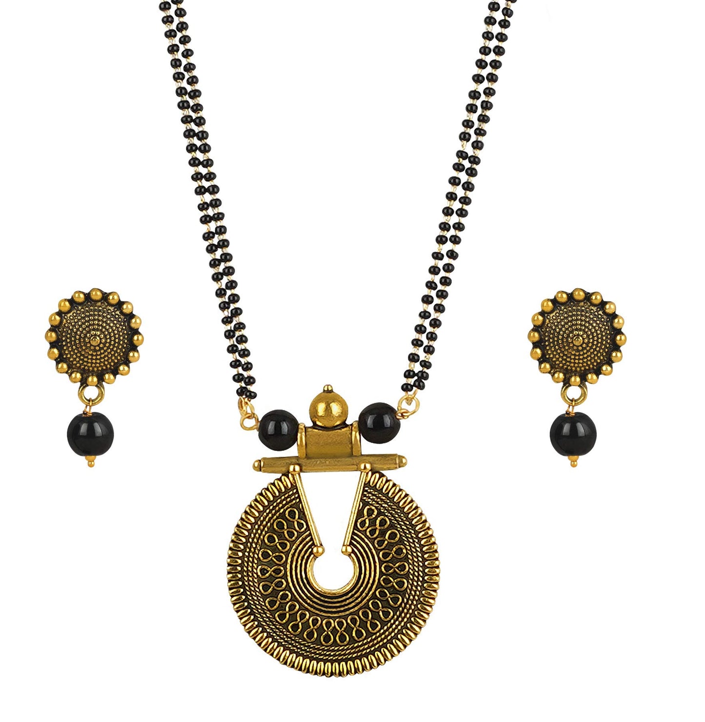 Gold-Plated Key Hole Mangalsutra – Double Chain Black Beaded Ethnic Set