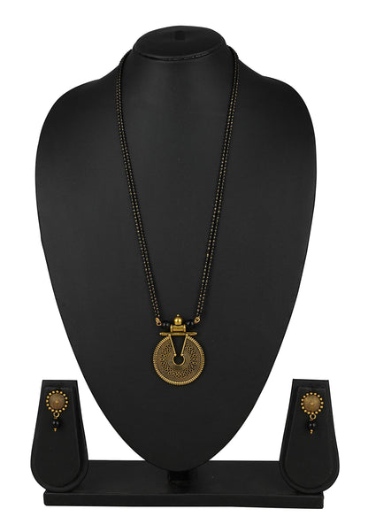 Gold-Plated Key Hole Mangalsutra – Double Chain Black Beaded Ethnic Set
