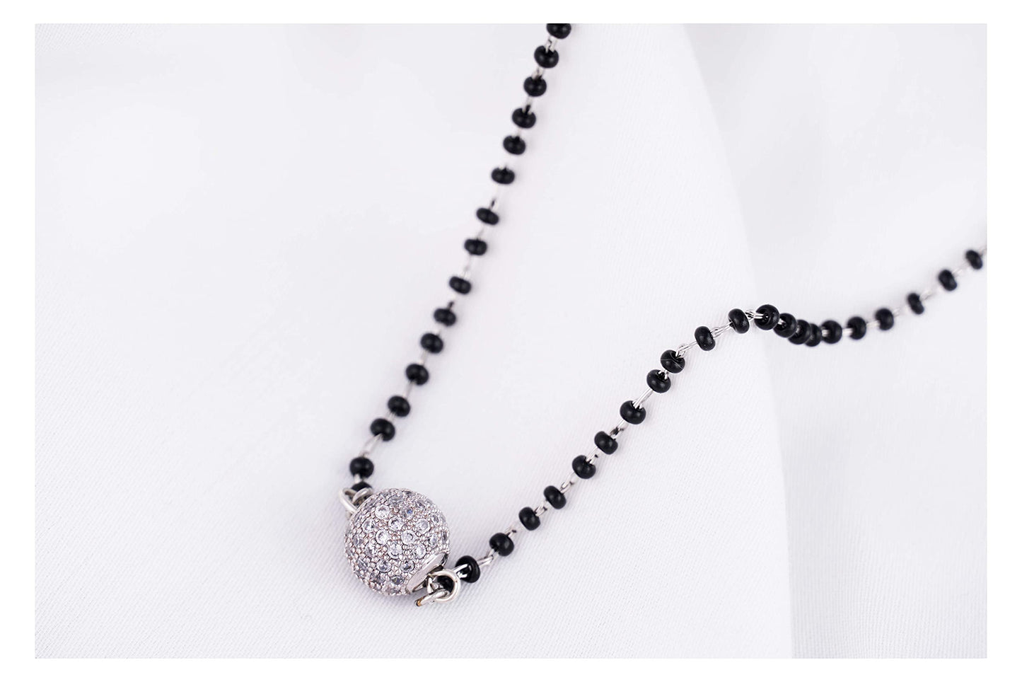 Women'S Silver Plated American Diamond Studded Single Ball Pendant Short Chain Mangalsutra