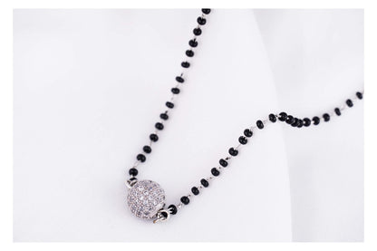 Women'S Silver Plated American Diamond Studded Single Ball Pendant Short Chain Mangalsutra
