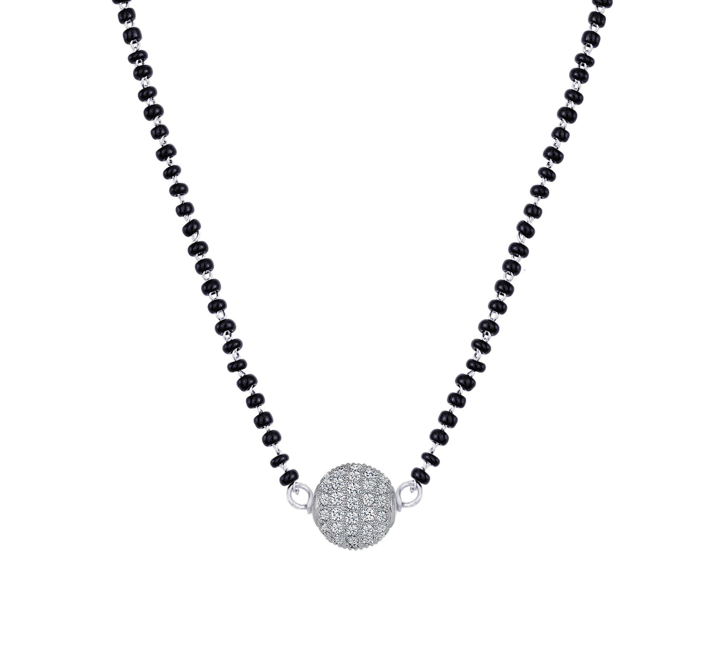 Women'S Silver Plated American Diamond Studded Single Ball Pendant Short Chain Mangalsutra