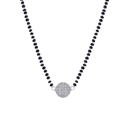 Women'S Silver Plated American Diamond Studded Single Ball Pendant Short Chain Mangalsutra