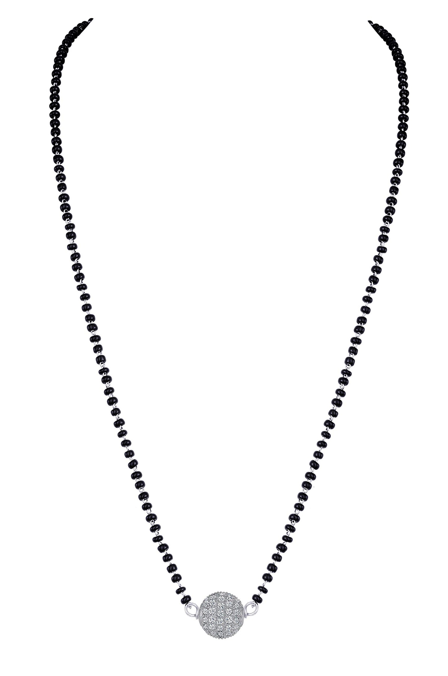 Women'S Silver Plated American Diamond Studded Single Ball Pendant Short Chain Mangalsutra