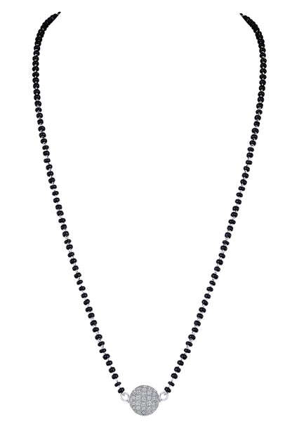Women'S Silver Plated American Diamond Studded Single Ball Pendant Short Chain Mangalsutra