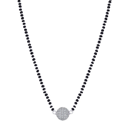 Women'S Silver Plated American Diamond Studded Single Ball Pendant Short Chain Mangalsutra