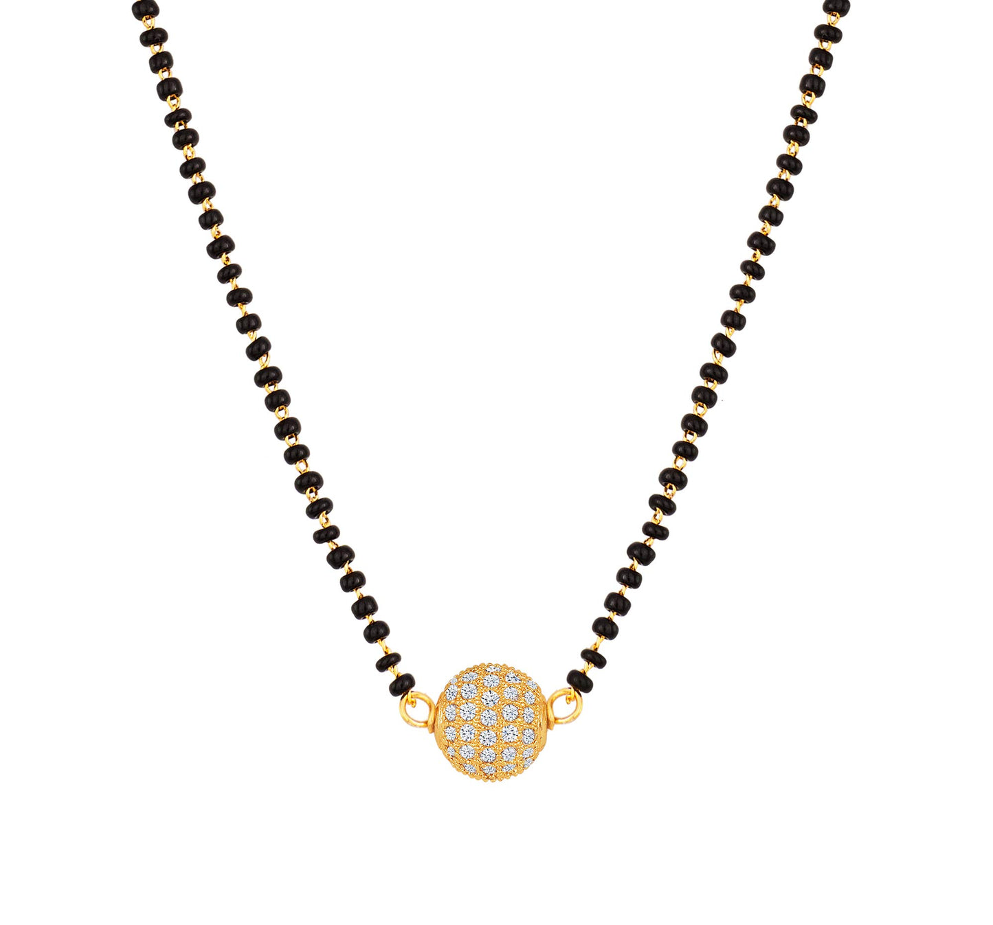 Women'S One Gram Gold Plated American Diamond Studded Single Ball Pendant Short Chain Mangalsutra .