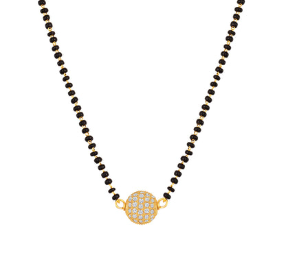 Women'S One Gram Gold Plated American Diamond Studded Single Ball Pendant Short Chain Mangalsutra .