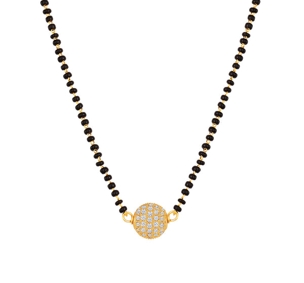 Women'S One Gram Gold Plated American Diamond Studded Single Ball Pendant Short Chain Mangalsutra .