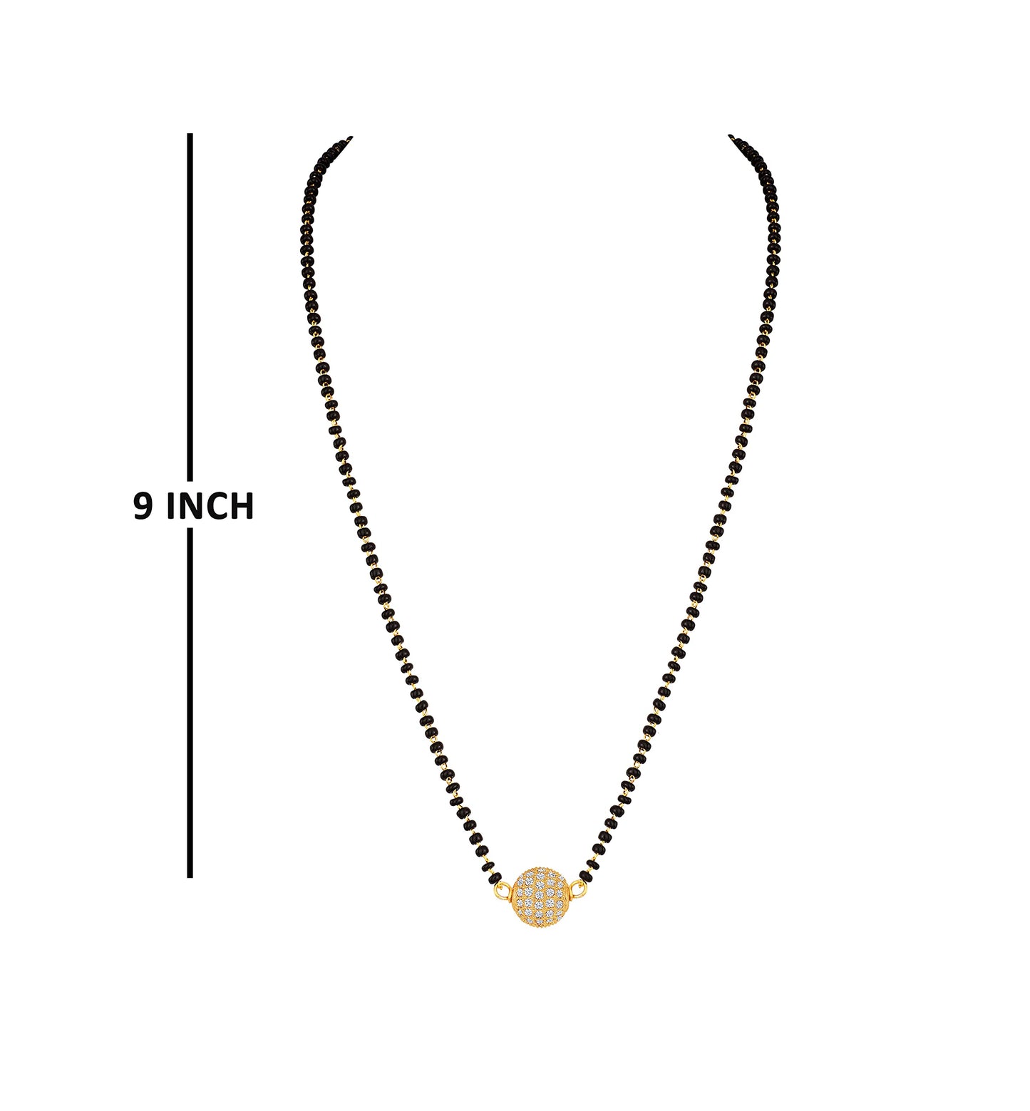 Women'S One Gram Gold Plated American Diamond Studded Single Ball Pendant Short Chain Mangalsutra .