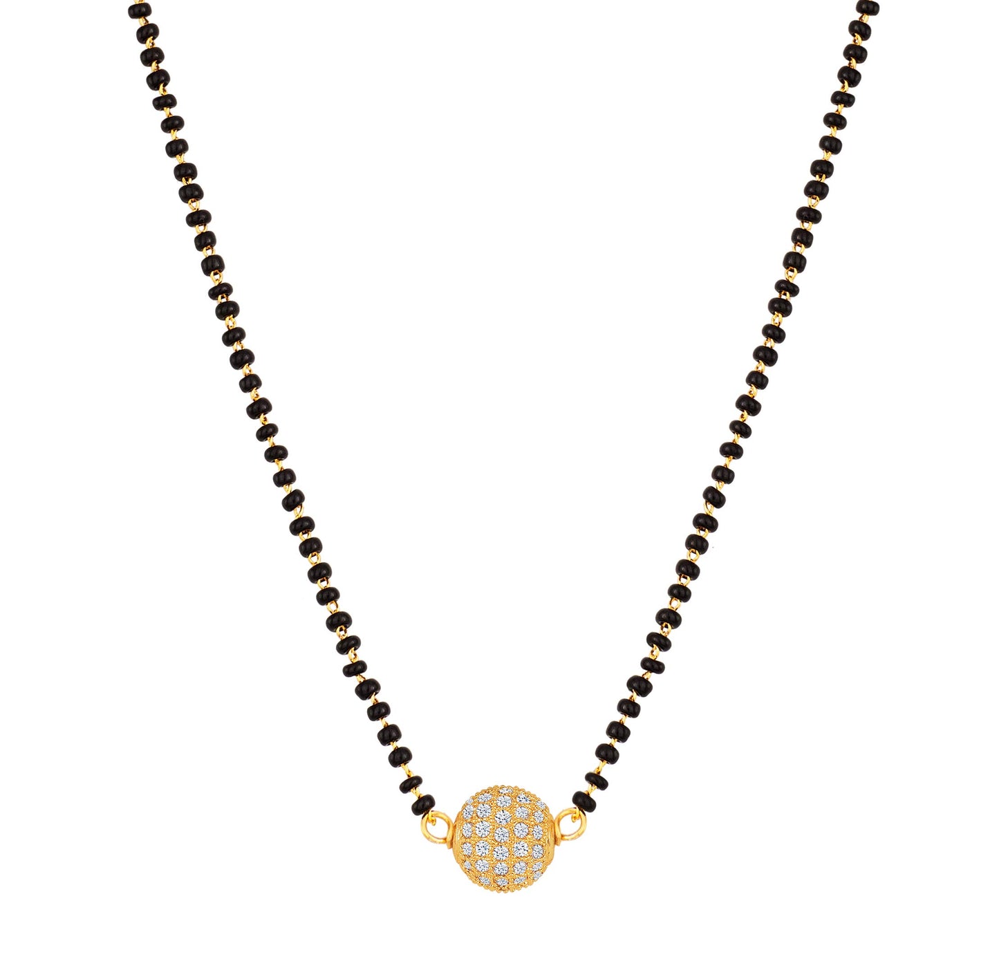 Women'S One Gram Gold Plated American Diamond Studded Single Ball Pendant Short Chain Mangalsutra .
