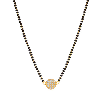 Women'S One Gram Gold Plated American Diamond Studded Single Ball Pendant Short Chain Mangalsutra .
