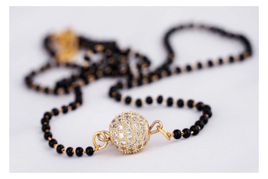 Women'S One Gram Gold Plated American Diamond Studded Single Ball Pendant Short Chain Mangalsutra .