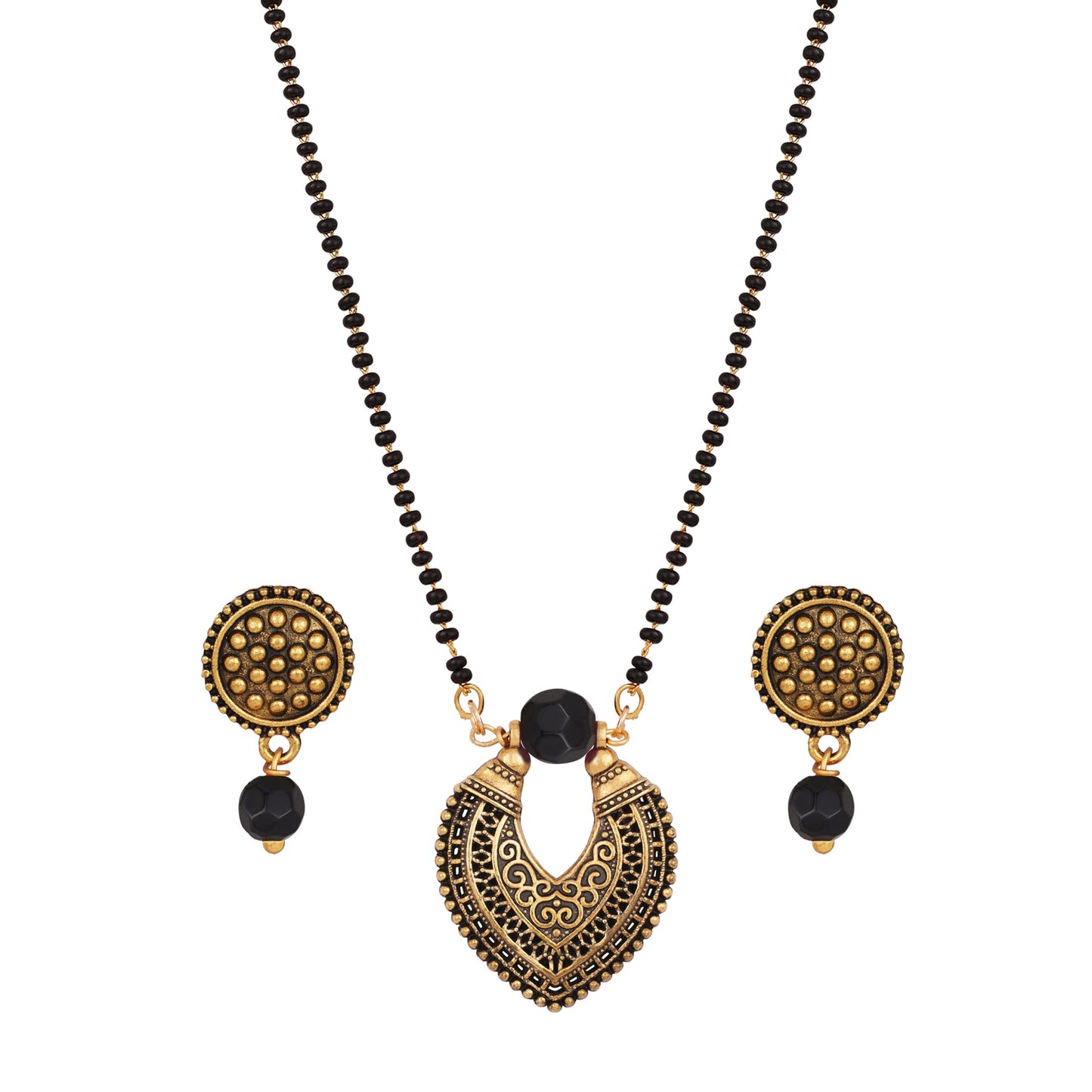 Oxidise Gold Plated Leaf Shape Pendant Mangalsutra . (Black)