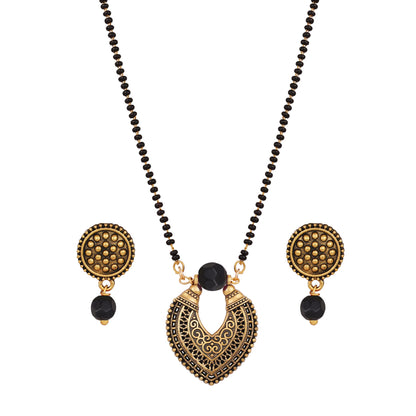 Oxidise Gold Plated Leaf Shape Pendant Mangalsutra . (Black)