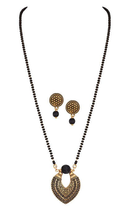 Oxidise Gold Plated Leaf Shape Pendant Mangalsutra . (Black)