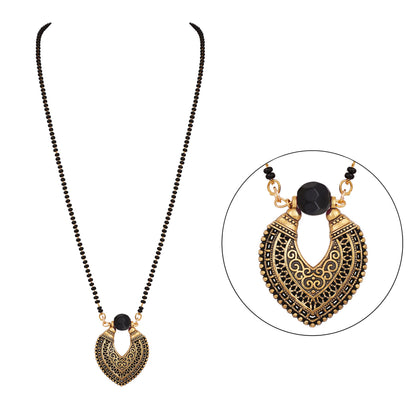 Oxidise Gold Plated Leaf Shape Pendant Mangalsutra . (Black)