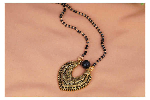 Oxidise Gold Plated Leaf Shape Pendant Mangalsutra . (Black)