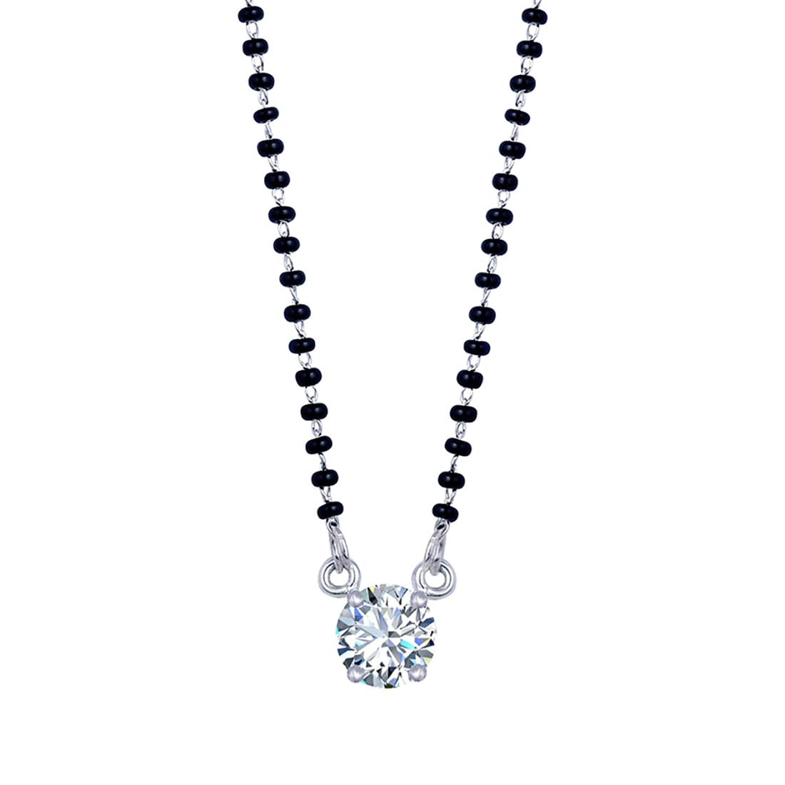 Silver Plated Solitaire Modern Cz American Diamond Mangalsutra (18 Inch)