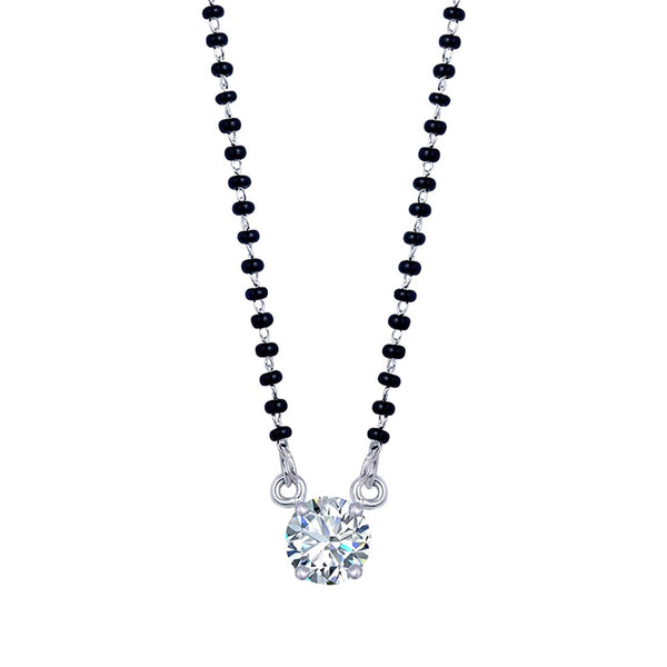 Silver Plated Solitaire Modern Cz American Diamond Mangalsutra (18 Inch)