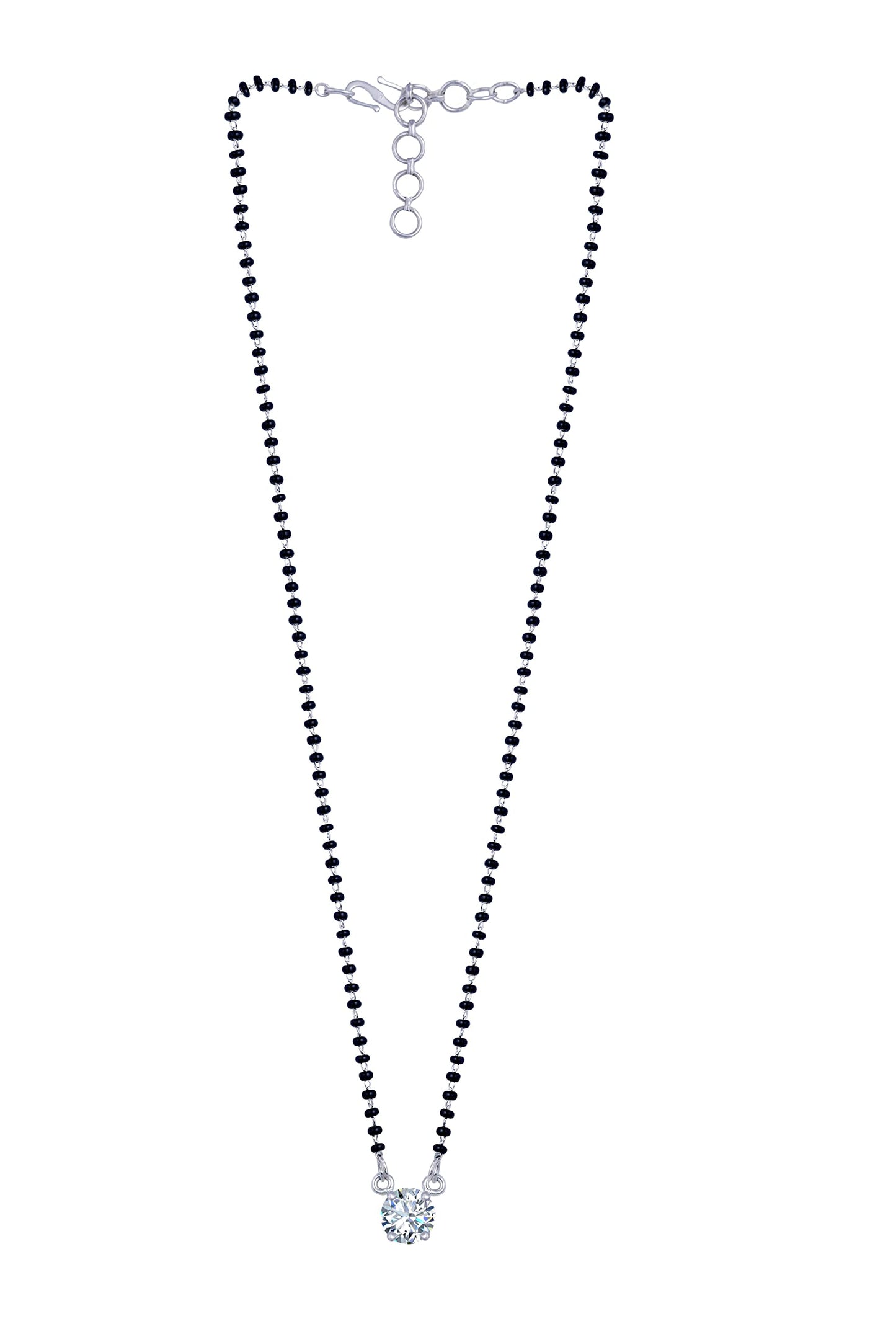 Silver Plated Solitaire Modern Cz American Diamond Mangalsutra (18 Inch)