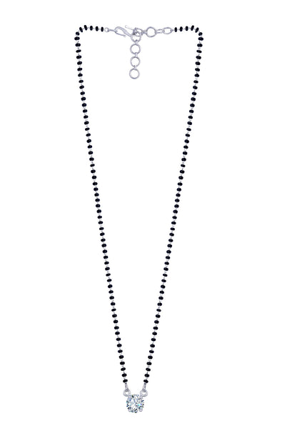 Silver Plated Solitaire Modern Cz American Diamond Mangalsutra (18 Inch)