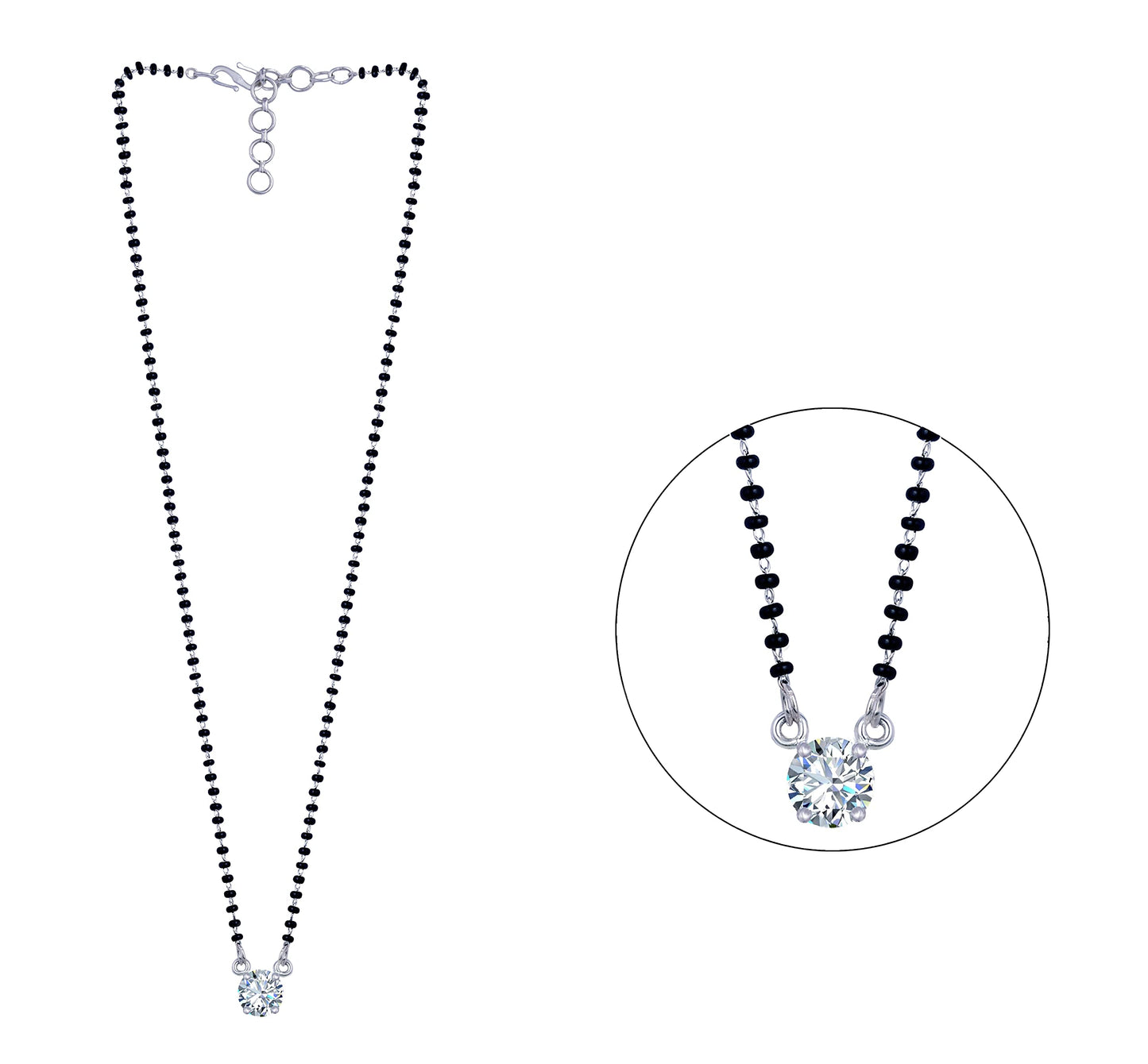 Silver Plated Solitaire Modern Cz American Diamond Mangalsutra (18 Inch)