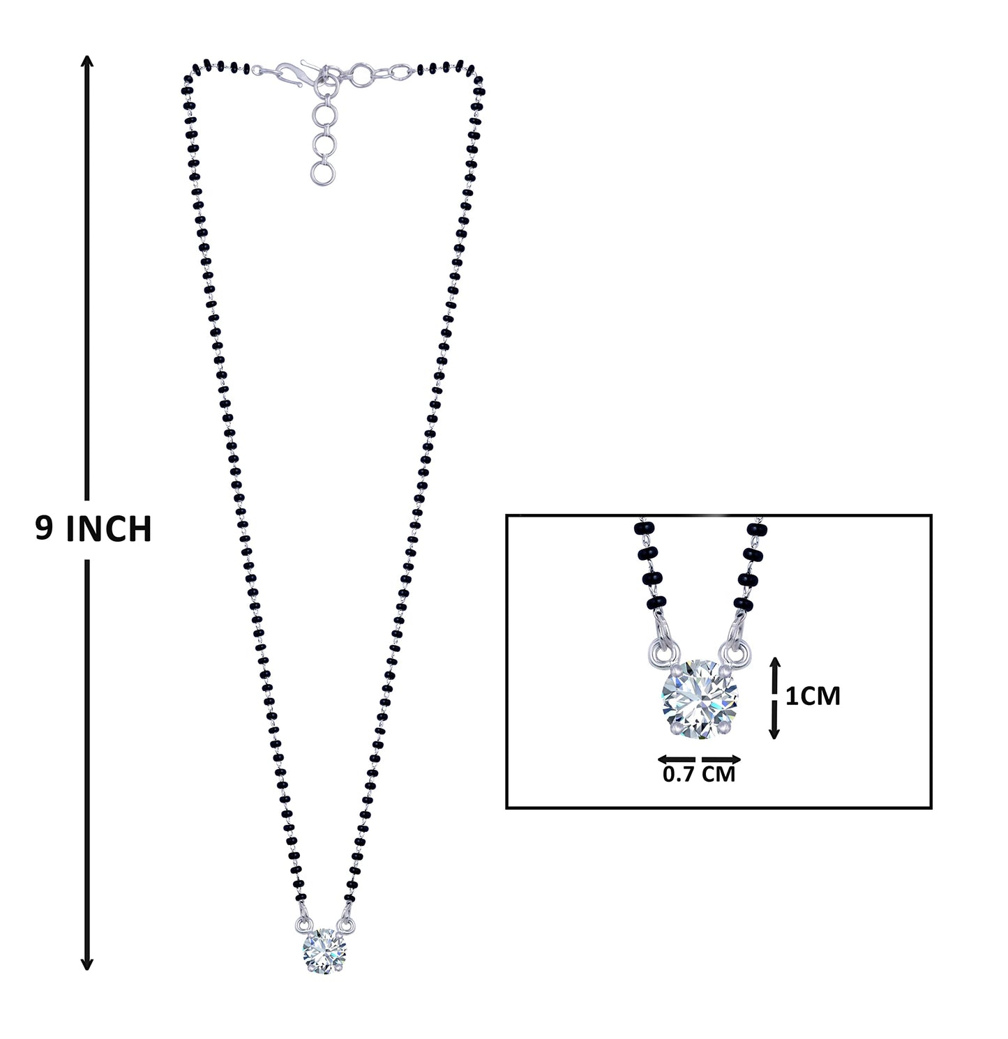 Silver Plated Solitaire Modern Cz American Diamond Mangalsutra (18 Inch)