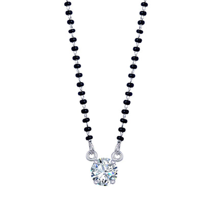 Modern Solitaire American Diamond Mangalsutra – Silver Plated 18-Inch Necklace
