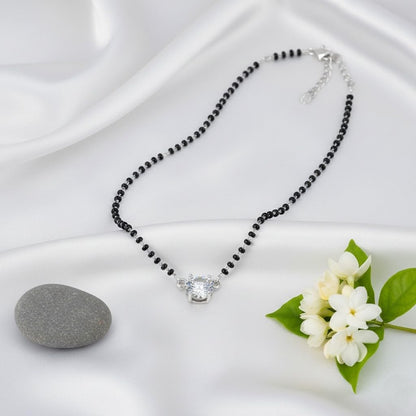Modern Solitaire American Diamond Mangalsutra – Silver Plated 18-Inch Necklace