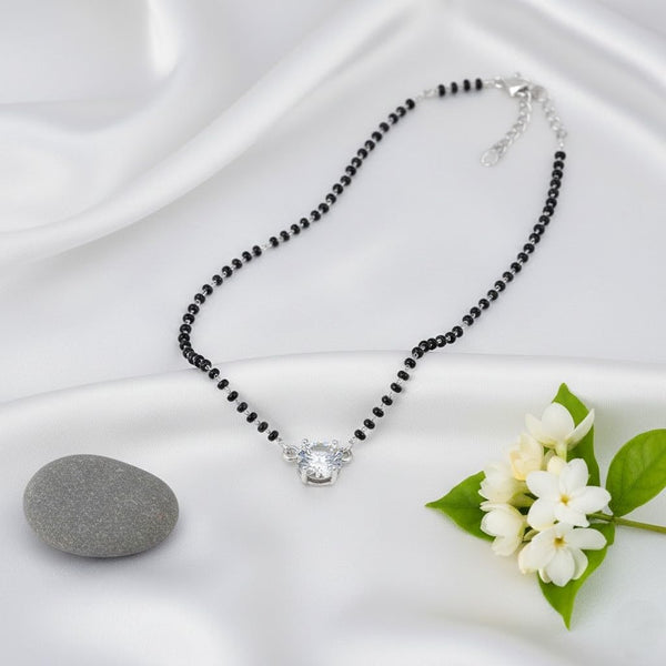 Modern Solitaire American Diamond Mangalsutra – Silver Plated 18-Inch Necklace