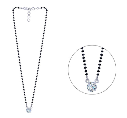 Modern Solitaire American Diamond Mangalsutra – Silver Plated 18-Inch Necklace