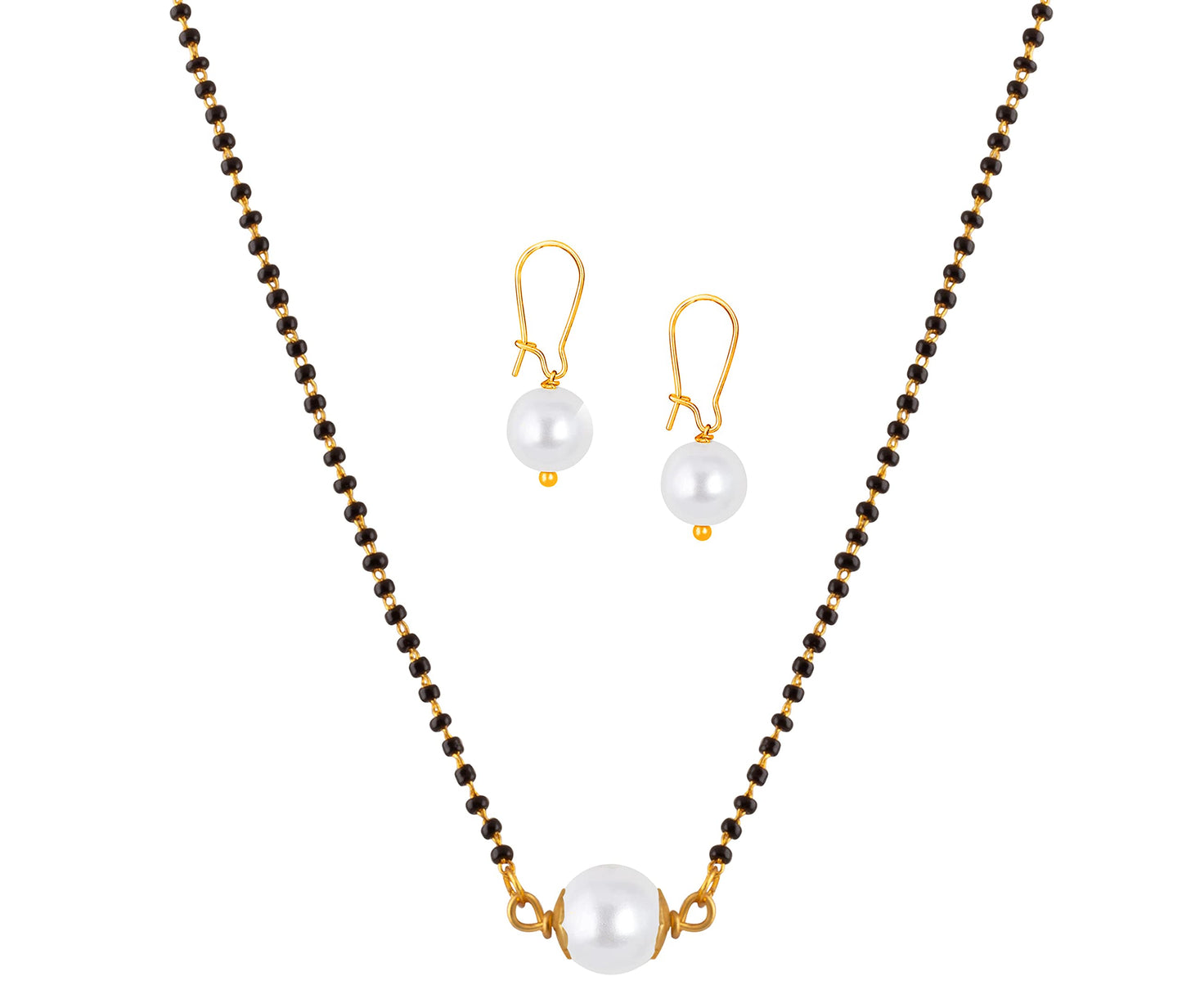 Modern Fusion Pearl Mangalsutra With Single Black Bead Chain Women - Party