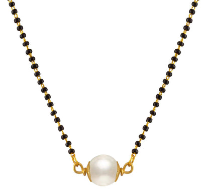 Modern Fusion Pearl Mangalsutra With Single Black Bead Chain Women - Party