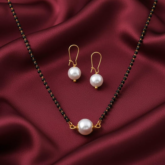Modern Fusion Pearl Mangalsutra With Single Black Bead Chain Women - Party