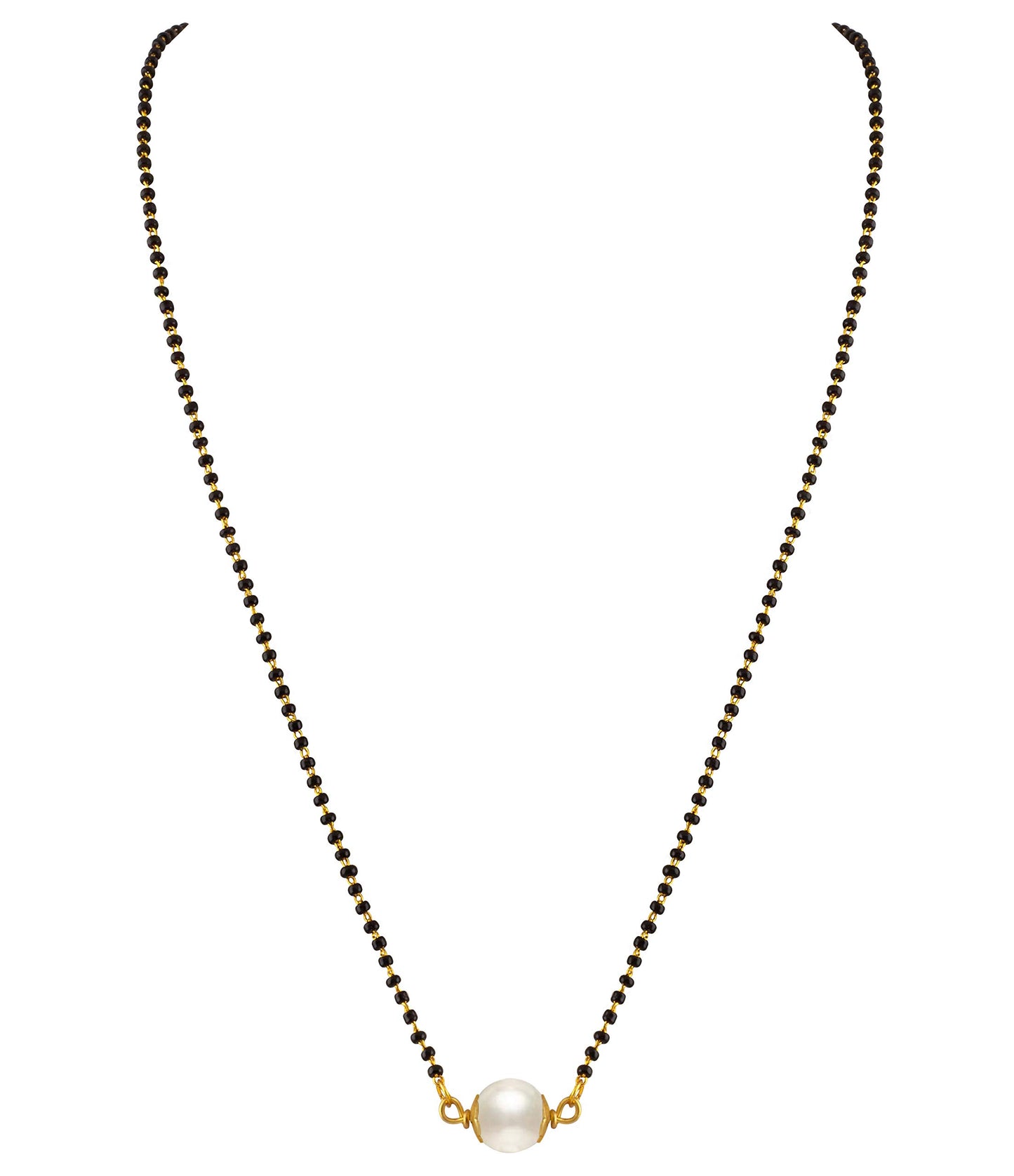 Modern Fusion Pearl Mangalsutra With Single Black Bead Chain Women - Party