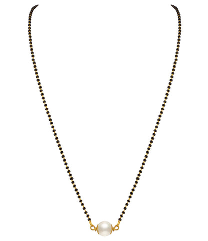 Modern Fusion Pearl Mangalsutra With Single Black Bead Chain Women - Party