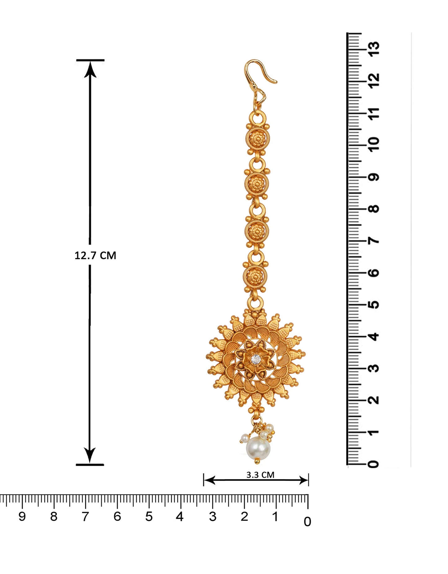 Matte Gold Plated Floral White Stone With Drop Dangler Mangtika .