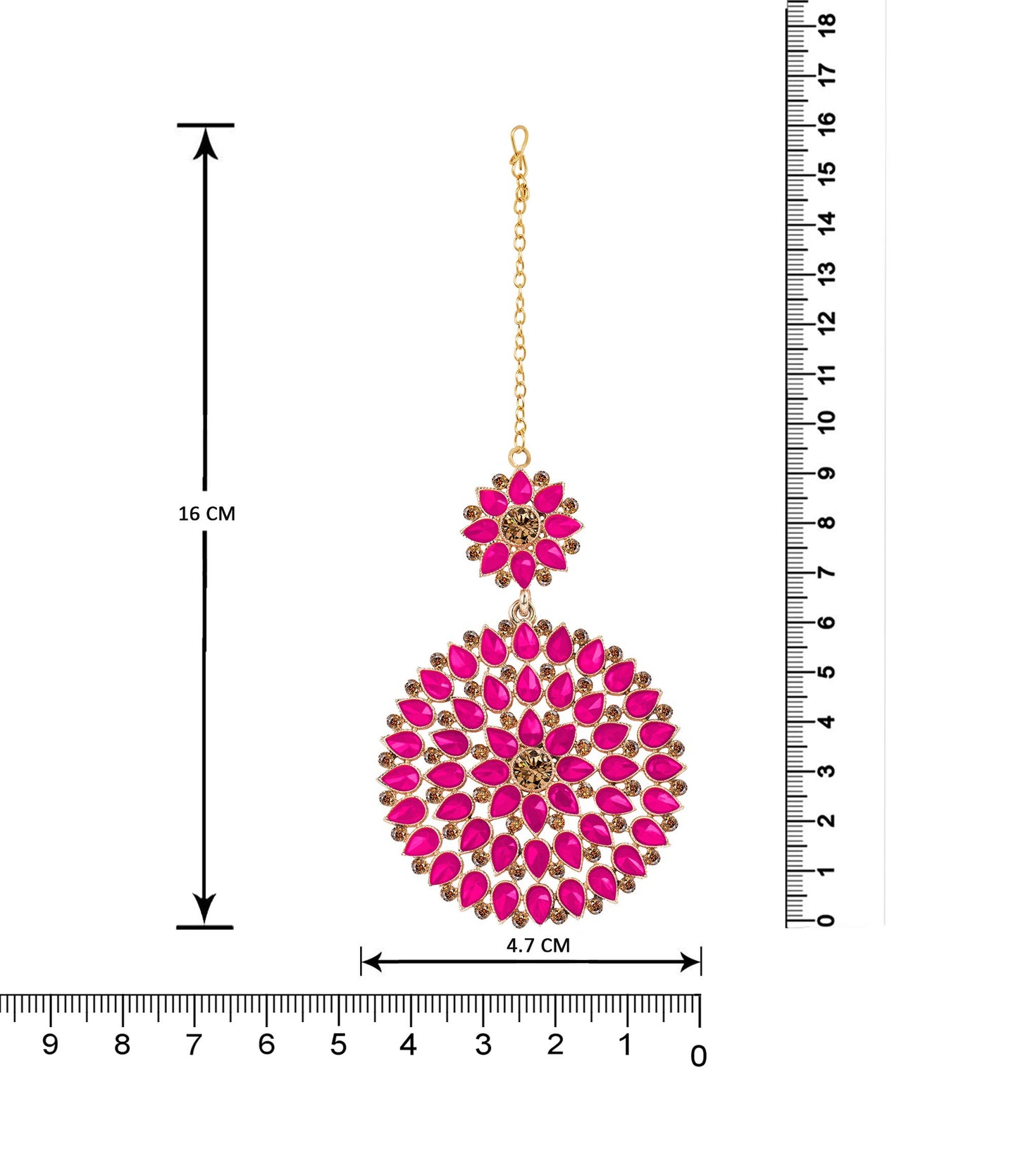 Gold Plated Dark Pink Stone And Lcd Diamond Studded Maang Tikka (Dark Pink)