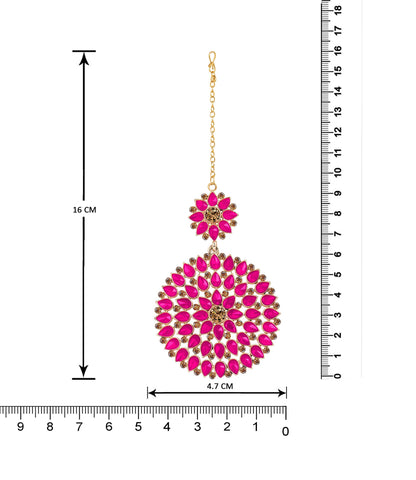 Gold Plated Dark Pink Stone And Lcd Diamond Studded Maang Tikka (Dark Pink)