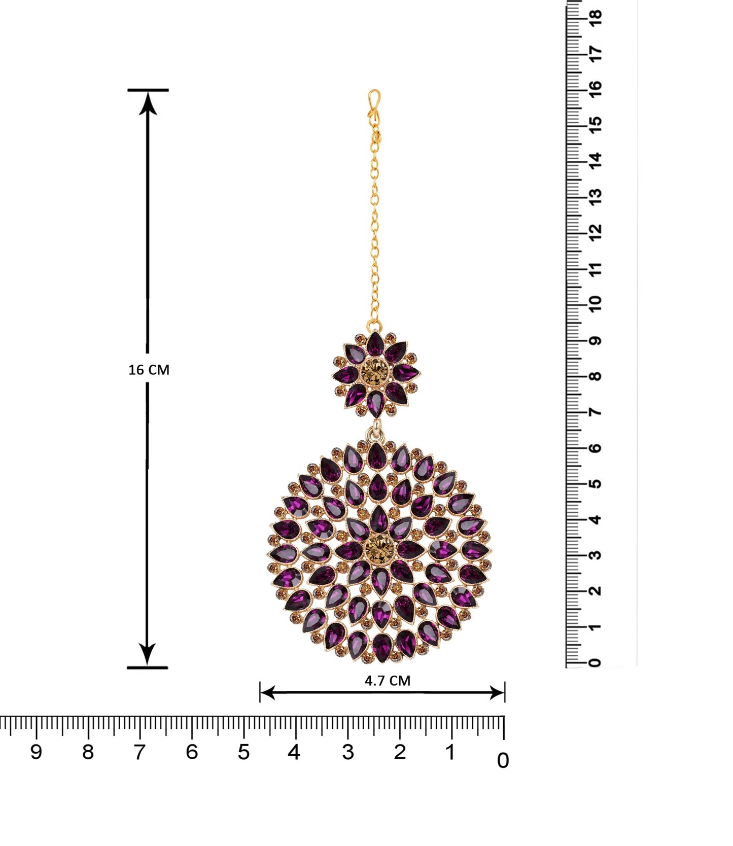 Gold Plated Stone And Lcd Diamond Studded Maang Tikka (Transparent Dark Purple)
