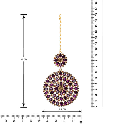 Gold Plated Stone And Lcd Diamond Studded Maang Tikka (Transparent Dark Purple)