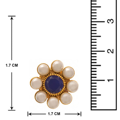 One Gram Gold Plated Pearl Necklace Set/ Set With Kudi Earrings (Blue)