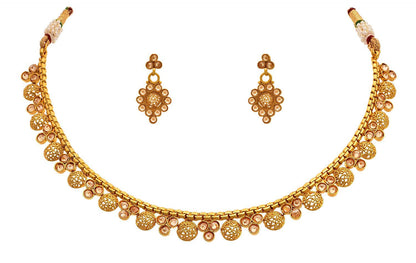 One Gram Gold Plated Polki Diamond Necklace Set With Earrings .