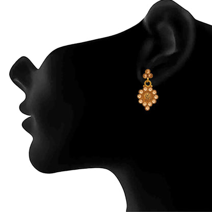 One Gram Gold Plated Polki Diamond Necklace Set With Earrings .